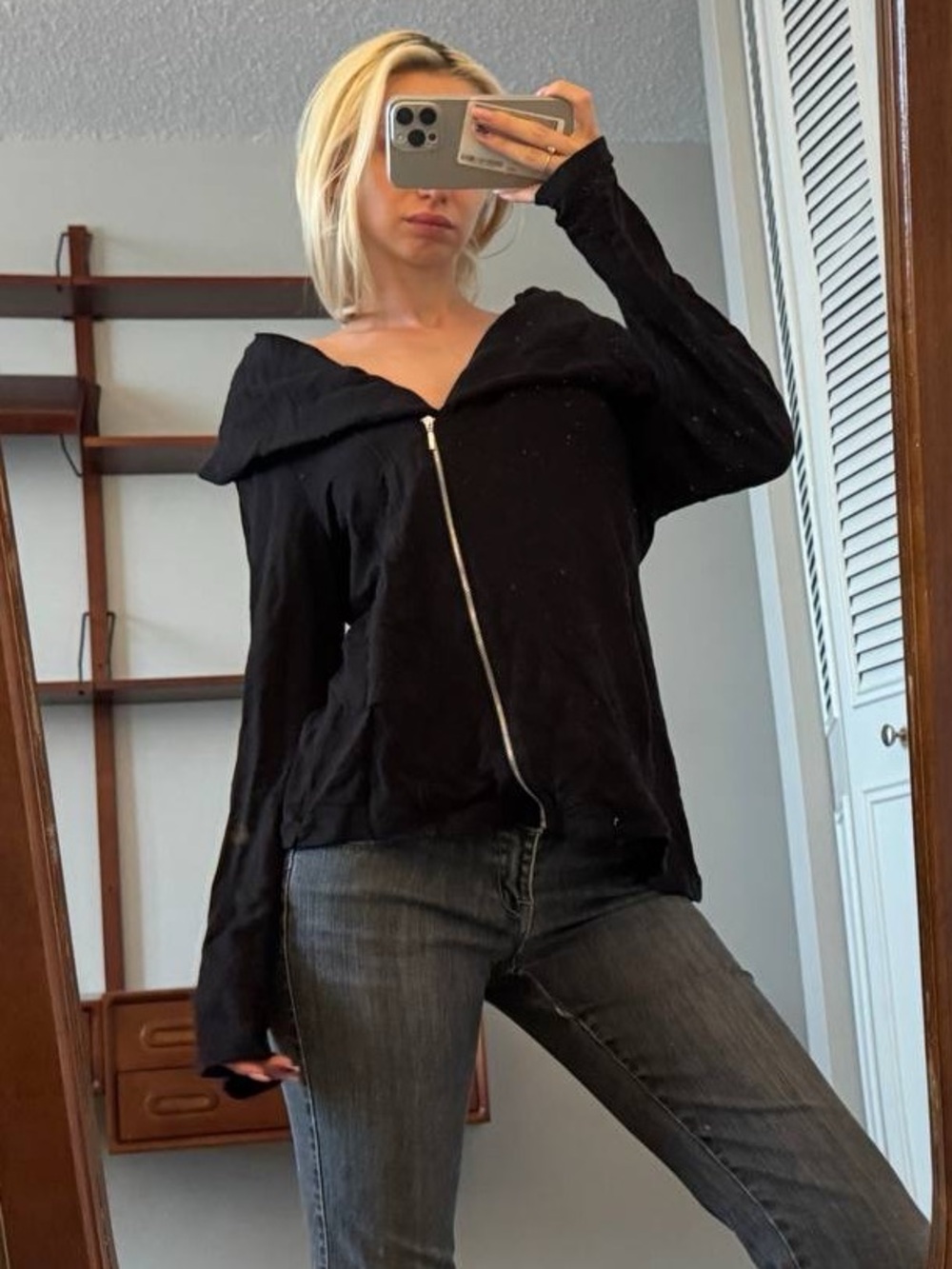 Black Zip-Front Women's Sweater